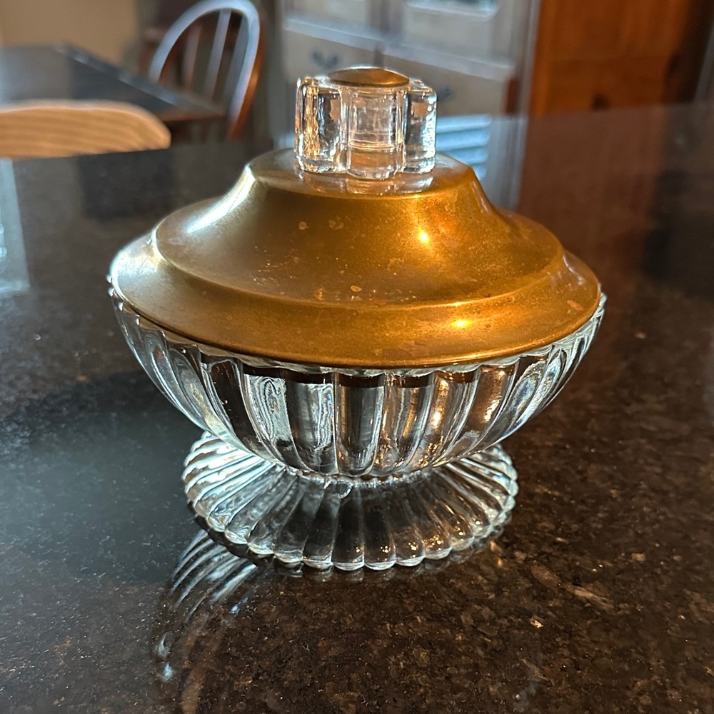 Glass Trinket Dish with Gold-Tone Lid